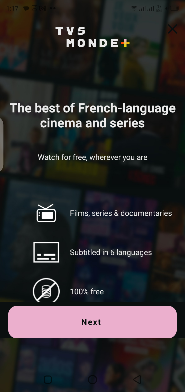 French Streaming video playback interface on Android